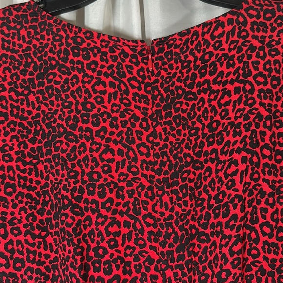 LOFT Animal Print Slit Midi Maxi Dress Long Sleeves Tango Red Holiday size 4 NEW - Picture 12 of 14